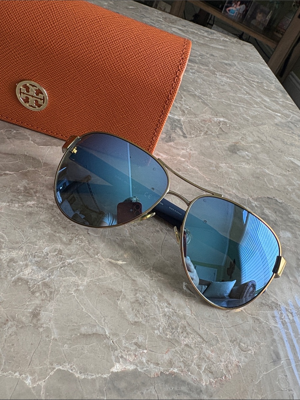 Tory Burch Blue Mirrored Aviator Sunglasses